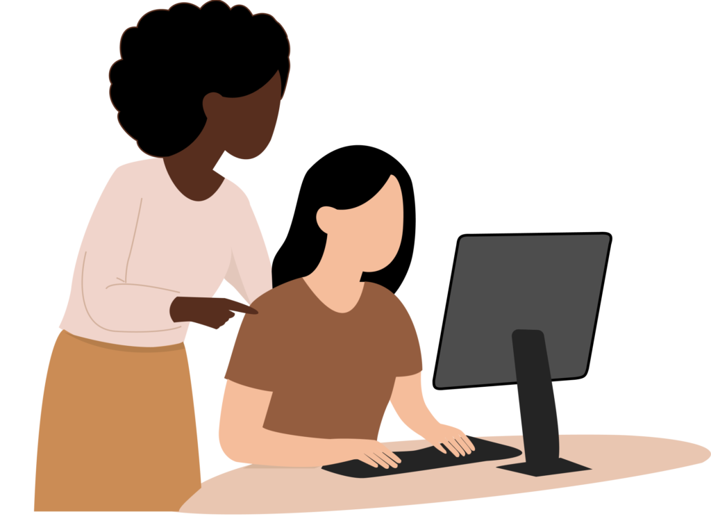 Femme qui aide une autre sur des sujets digitaux